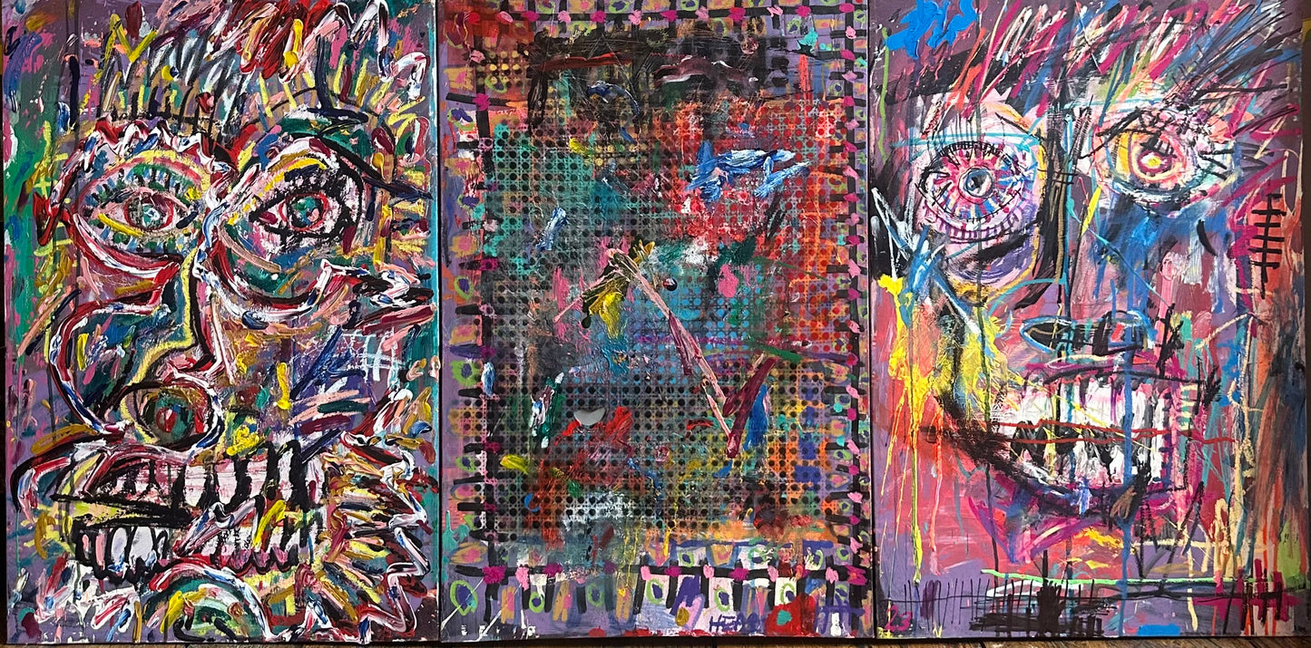 Eddie Love V - Fire Skull Triptych (2022)